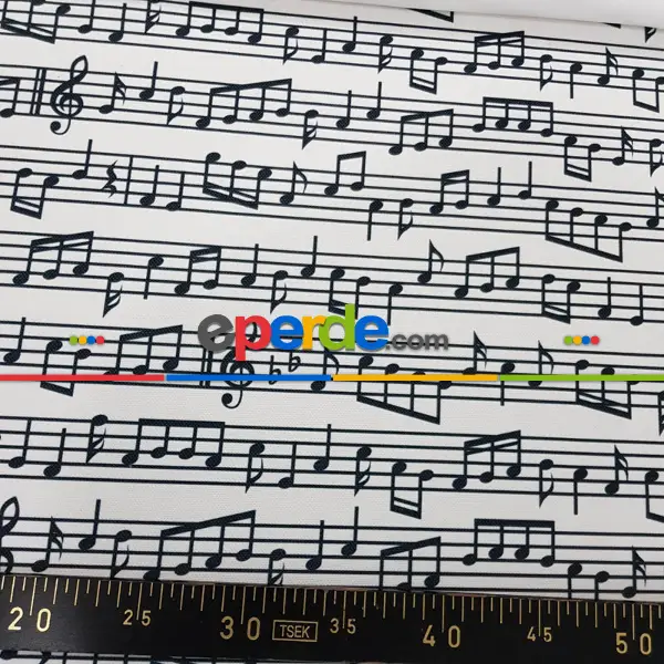 Genç Odası - Nota Desenli Fon Perde Evm760 Kumaşı Kalındır Duck Bezi Değildir- Siyah-Beyaz