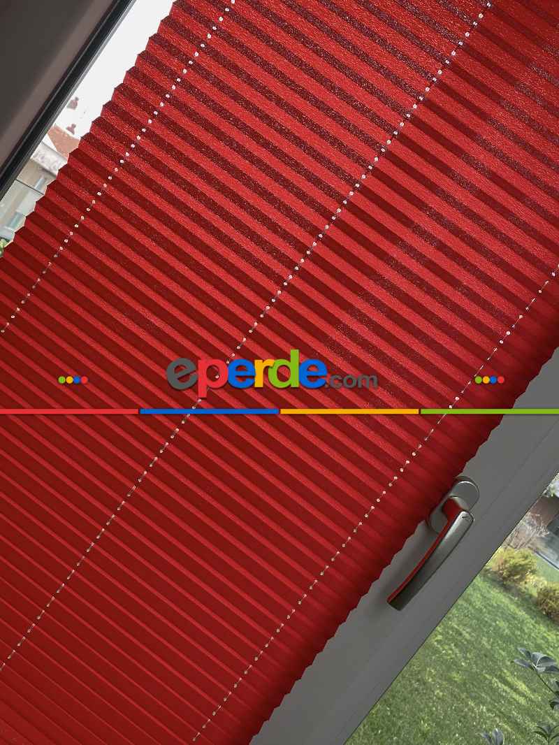 Mutfak - Plisel Perde, Kırmızı Diamond Seri Cam Balkon Perdesi 1. Kalite Matkapsız Montaj Yaylı Sistem