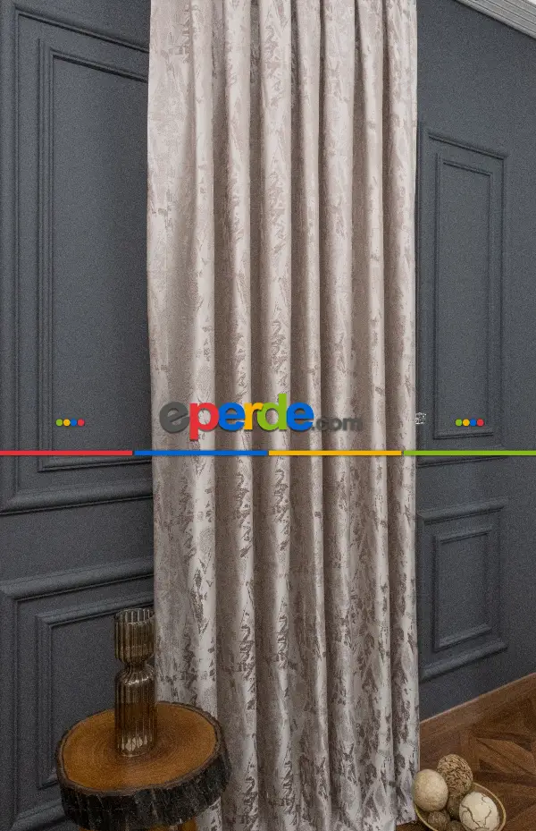 Yatak Odası Fon Jakar Dokuma Fon Perde Vizon Renk