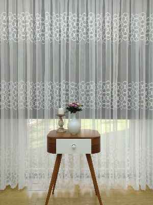 mutfak - Sıralı Desenli Dantel Örme Tül Perde - Ekru Renk- Ekru