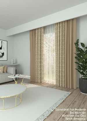 Dökümlü Kumaştan Kombinli Geniş En Modern Desenli Fon Perde 1. Kalite