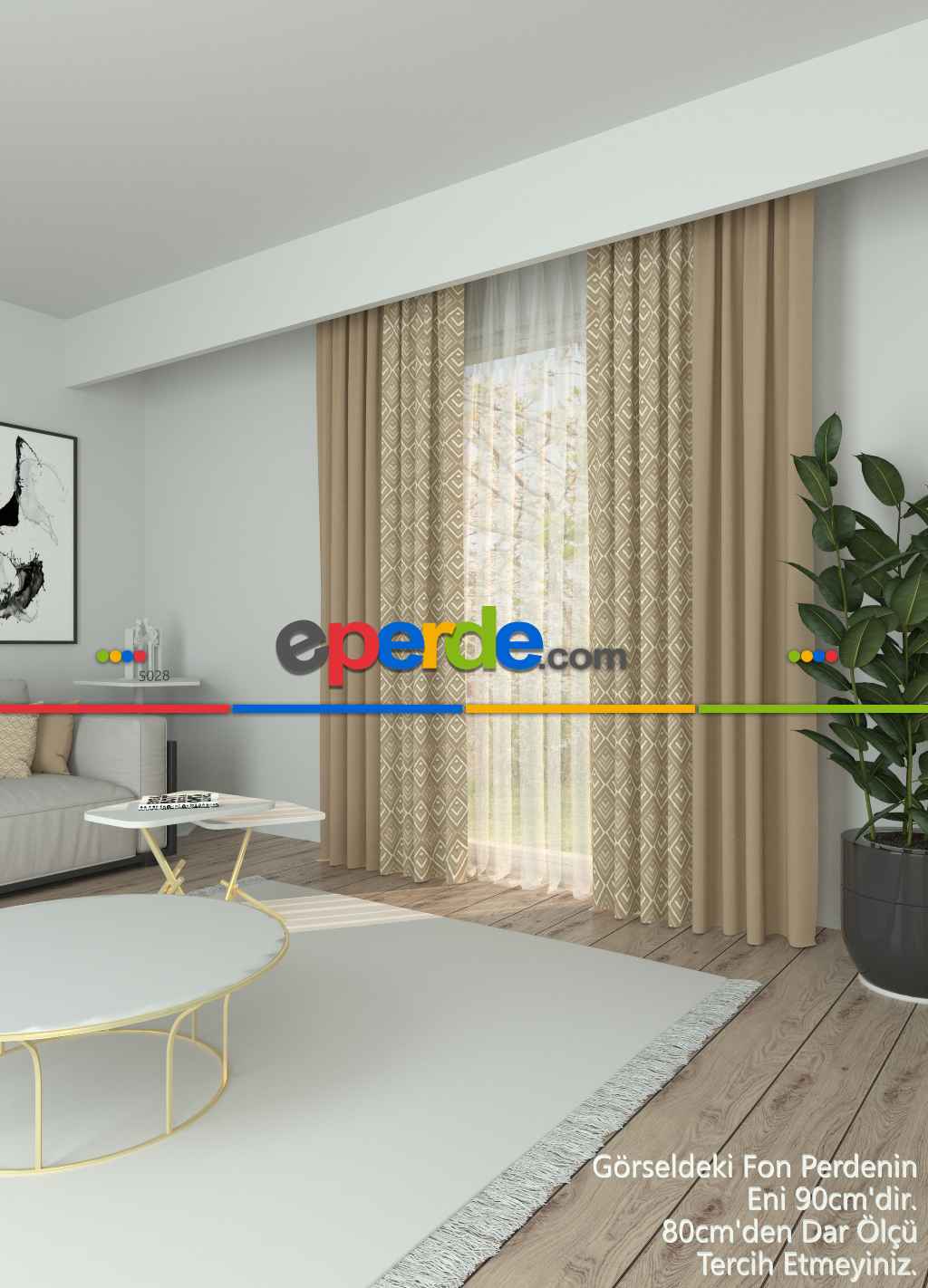 Dökümlü Kumaştan Kombinli Geniş En Modern Desenli Fon Perde 1. Kalite