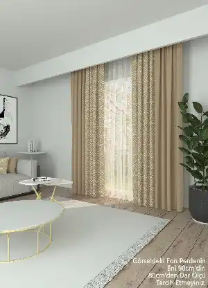 Dökümlü Kumaştan Kombinli Geniş En Modern Desenli Fon Perde 1. Kalite