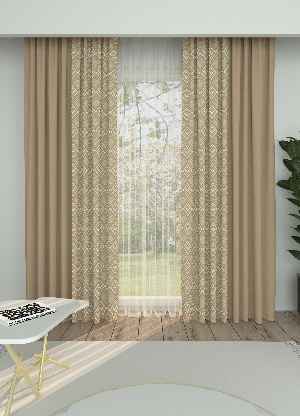 Dökümlü Kumaştan Kombinli Geniş En Modern Desenli Fon Perde 1. Kalite