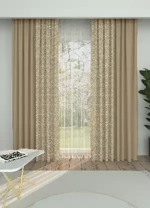 Dökümlü Kumaştan Kombinli Geniş En Modern Desenli Fon Perde 1. Kalite