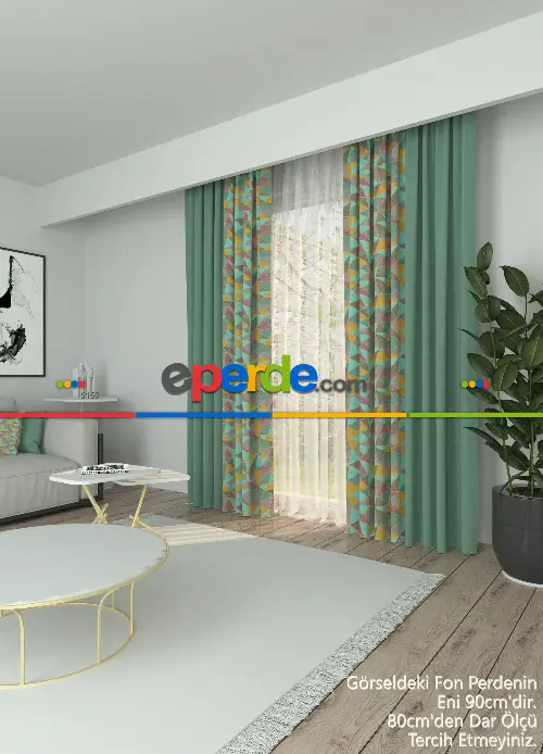 Dökümlü Kumaştan Kombinli Geniş En Modern Desenli Fon Perde 1. Kalite