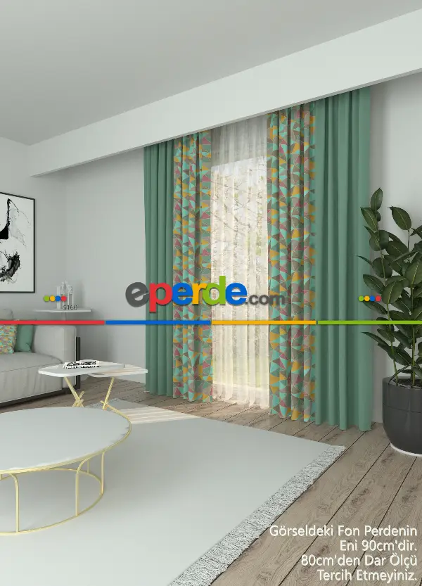 Dökümlü Kumaştan Kombinli Geniş En Modern Desenli Fon Perde 1. Kalite