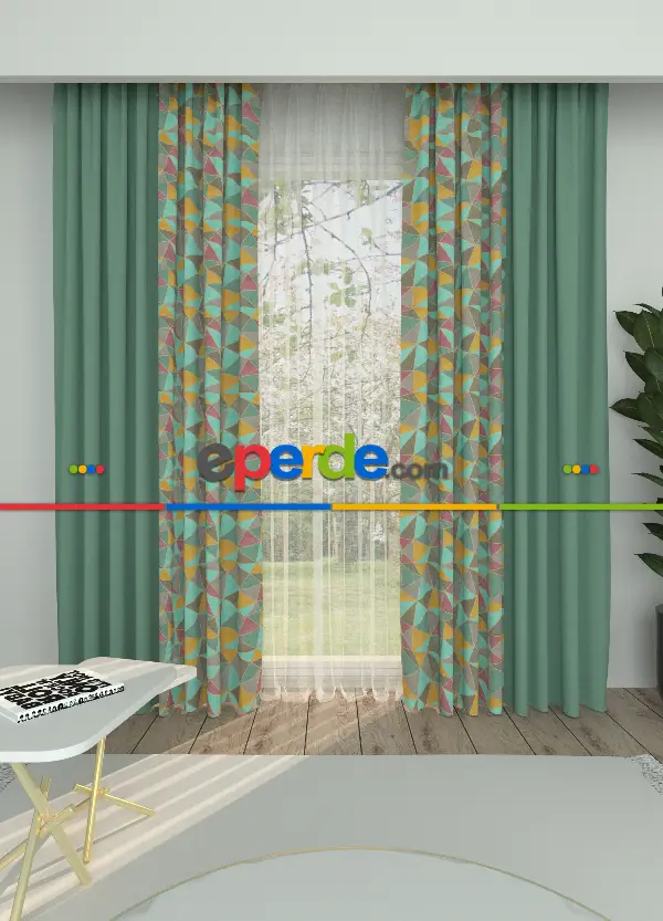 Dökümlü Kumaştan Kombinli Geniş En Modern Desenli Fon Perde 1. Kalite