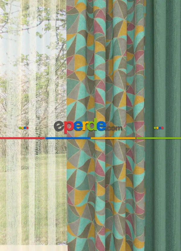 Dökümlü Kumaştan Kombinli Geniş En Modern Desenli Fon Perde 1. Kalite