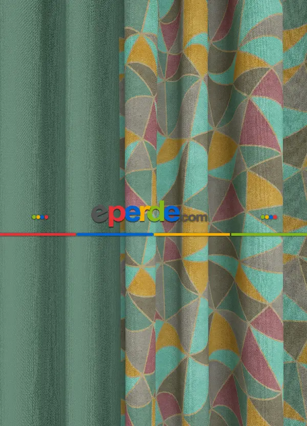 Dökümlü Kumaştan Kombinli Geniş En Modern Desenli Fon Perde 1. Kalite