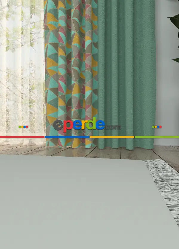 Dökümlü Kumaştan Kombinli Geniş En Modern Desenli Fon Perde 1. Kalite