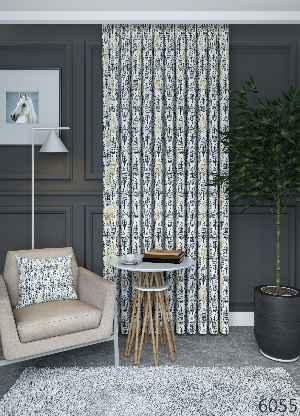 Dökümlü Kumaştan Siyah Etnik Yaprak Desenli Baskılı Fon Perde 1. Kalite