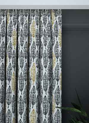 Dökümlü Kumaştan Siyah Etnik Yaprak Desenli Baskılı Fon Perde 1. Kalite