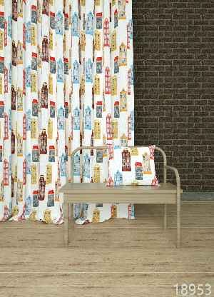 Mavi Kırmızı Küçük Boy Modern Desenli Baskılı Fon Perde Geniş En 1. Kalite