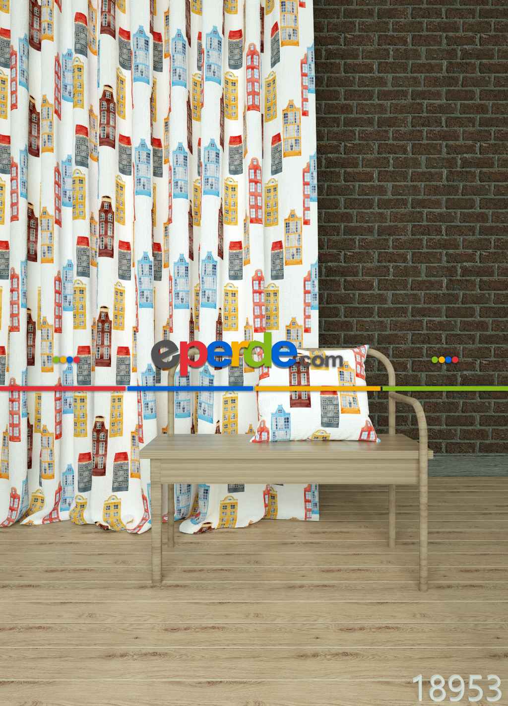 Mavi Kırmızı Küçük Boy Modern Desenli Baskılı Fon Perde Geniş En 1. Kalite