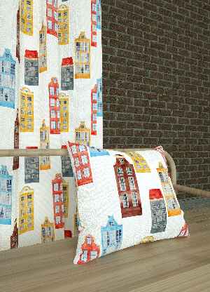 Mavi Kırmızı Küçük Boy Modern Desenli Baskılı Fon Perde Geniş En 1. Kalite