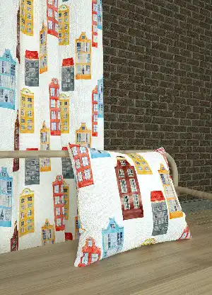 Mavi Kırmızı Küçük Boy Modern Desenli Baskılı Fon Perde Geniş En 1. Kalite