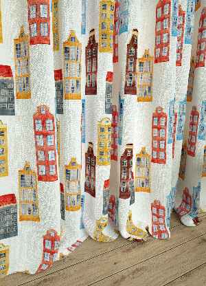 Mavi Kırmızı Küçük Boy Modern Desenli Baskılı Fon Perde Geniş En 1. Kalite