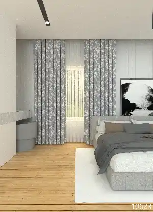 Dökümlü Kumaştan Açık Gri Yaprak Desenli Baskılı Fon Perde Geniş En 1. Kalite