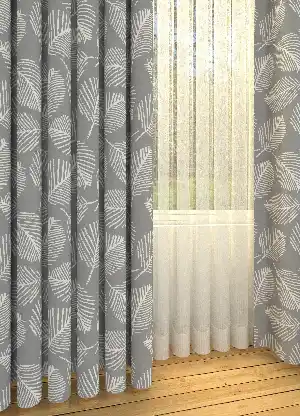 Dökümlü Kumaştan Açık Gri Yaprak Desenli Baskılı Fon Perde Geniş En 1. Kalite