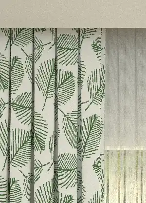 Yeşil Yaprak Desenli Baskılı Fon Perde Geniş En 1. Kalite