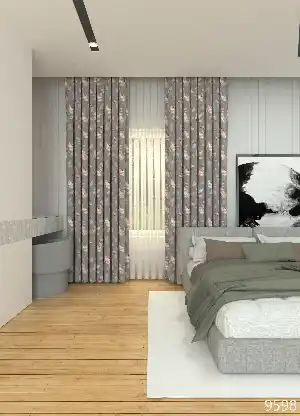 Dökümlü Kumaştan Gri Çiçek Ve Yaprak Desenli Baskılı Fon Perde Geniş En 1. Kalite
