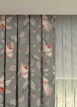 Dökümlü Kumaştan Gri Çiçek Ve Yaprak Desenli Baskılı Fon Perde Geniş En 1. Kalite