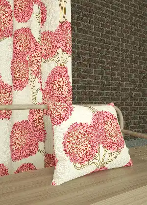 Dökümlü Kumaştan Pembe Orta Boy Çiçek Desenli Baskılı Fon Perde Geniş En 1. Kalite