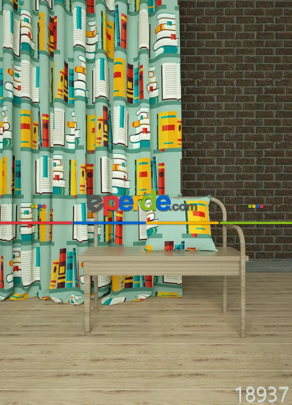 Dökümlü Kumaştan Mint Sarı Büyük Boy Kitap Desenli Baskılı Fon Perde Geniş En 1. Kalite