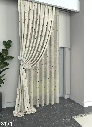 Çocuk Odası - Koyu Krem Yıldız Desenli Keten Zeminli Baskılı Tül Perde - Bebek Odası