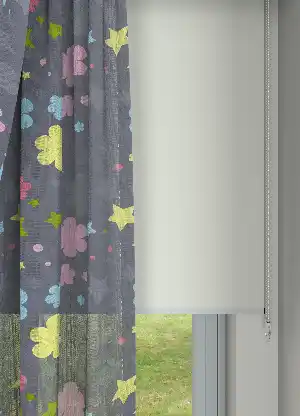 Çocuk Odası - Lila Çiçek ve Yıldız Desenli Keten Zeminli Baskılı Tül Perde (( Açıklamayı Okuyunuz ))