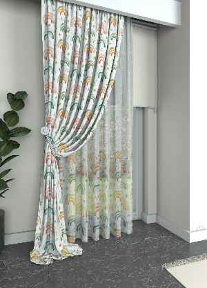 Yeşil Turuncu Gökkuşağı Desenli Baskılı Fon Perde Geniş En 1. Kalite