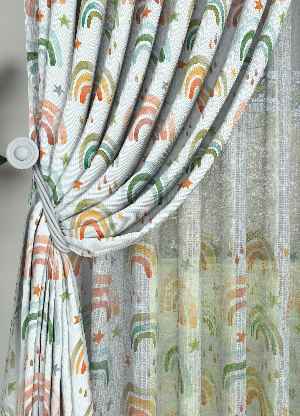 Yeşil Turuncu Gökkuşağı Desenli Baskılı Fon Perde Geniş En 1. Kalite