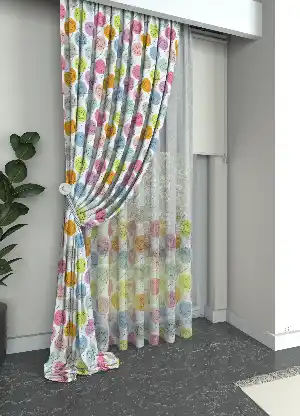 Yeşil Mavi Kalp Desenli Baskılı Fon Perde Geniş En 1. Kalite