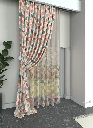 Genç Odası - Dökümlü Kumaştan Turuncu Kalp Desenli Baskılı Fon Perde Geniş En 1. Kalite