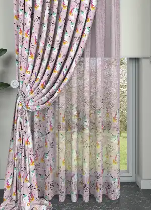 Pembe Unicorn Desenli Baskılı Fon Perde Geniş En 1. Kalite