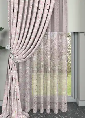 Açık Pembe Kuğu Desenli Baskılı Fon Perde Geniş En 1. Kalite