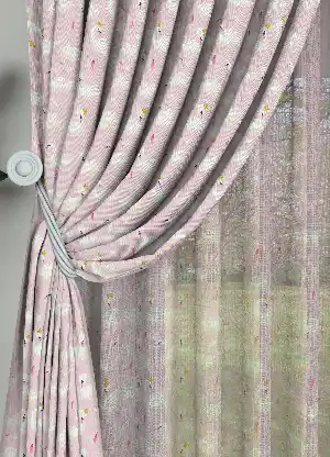 Açık Pembe Kuğu Desenli Baskılı Fon Perde Geniş En 1. Kalite