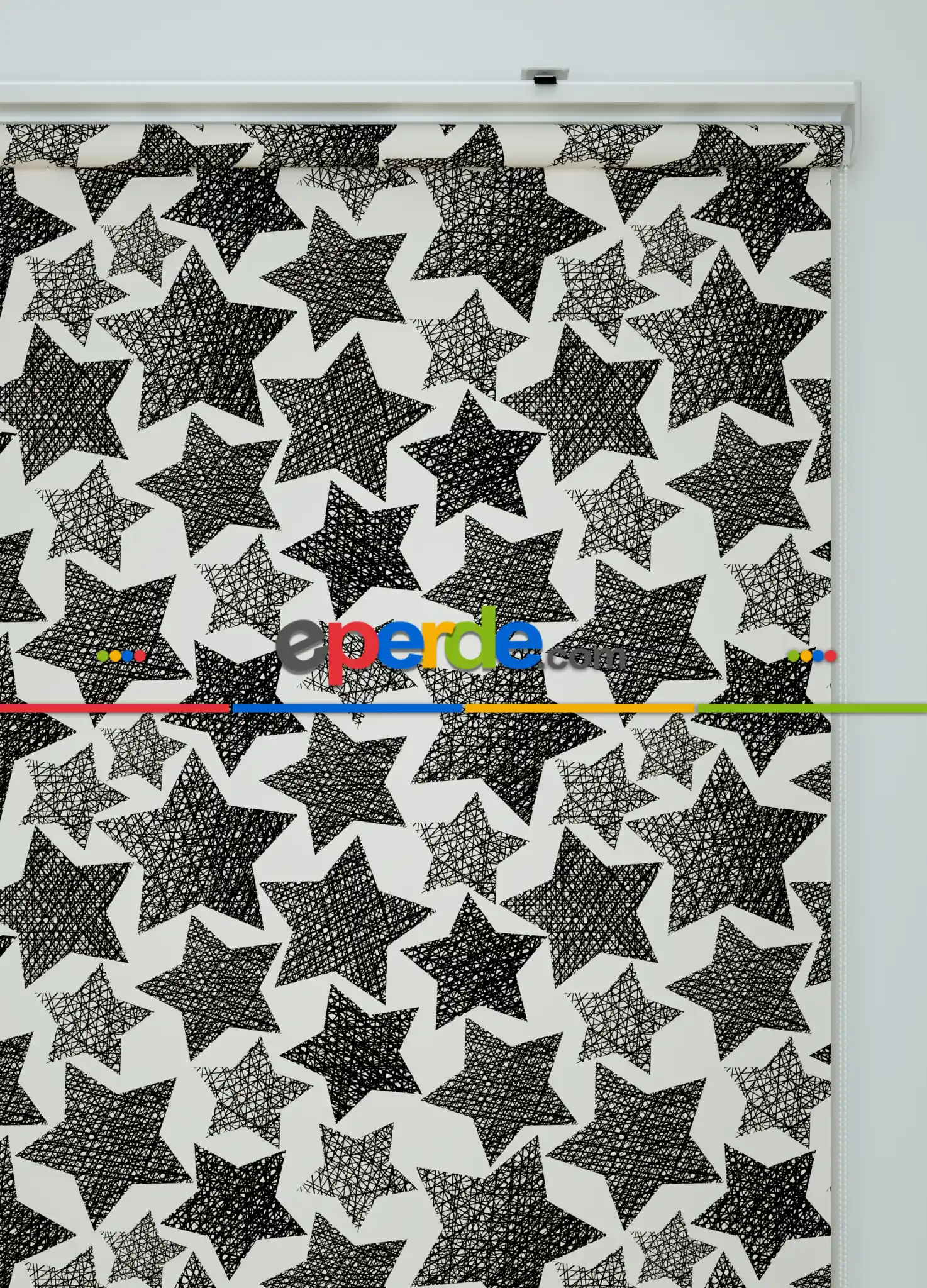 Yıldız Desenli Baskılı Stor Perde Siyah-beyaz