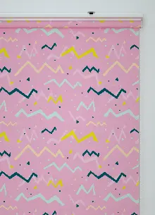 Pembe Zigzag Desenli Baskılı Stor Perde- Yeşil-pembe-ekru