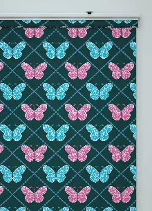 Kelebek Desenli Baskılı Stor Perde Pembe -mavi