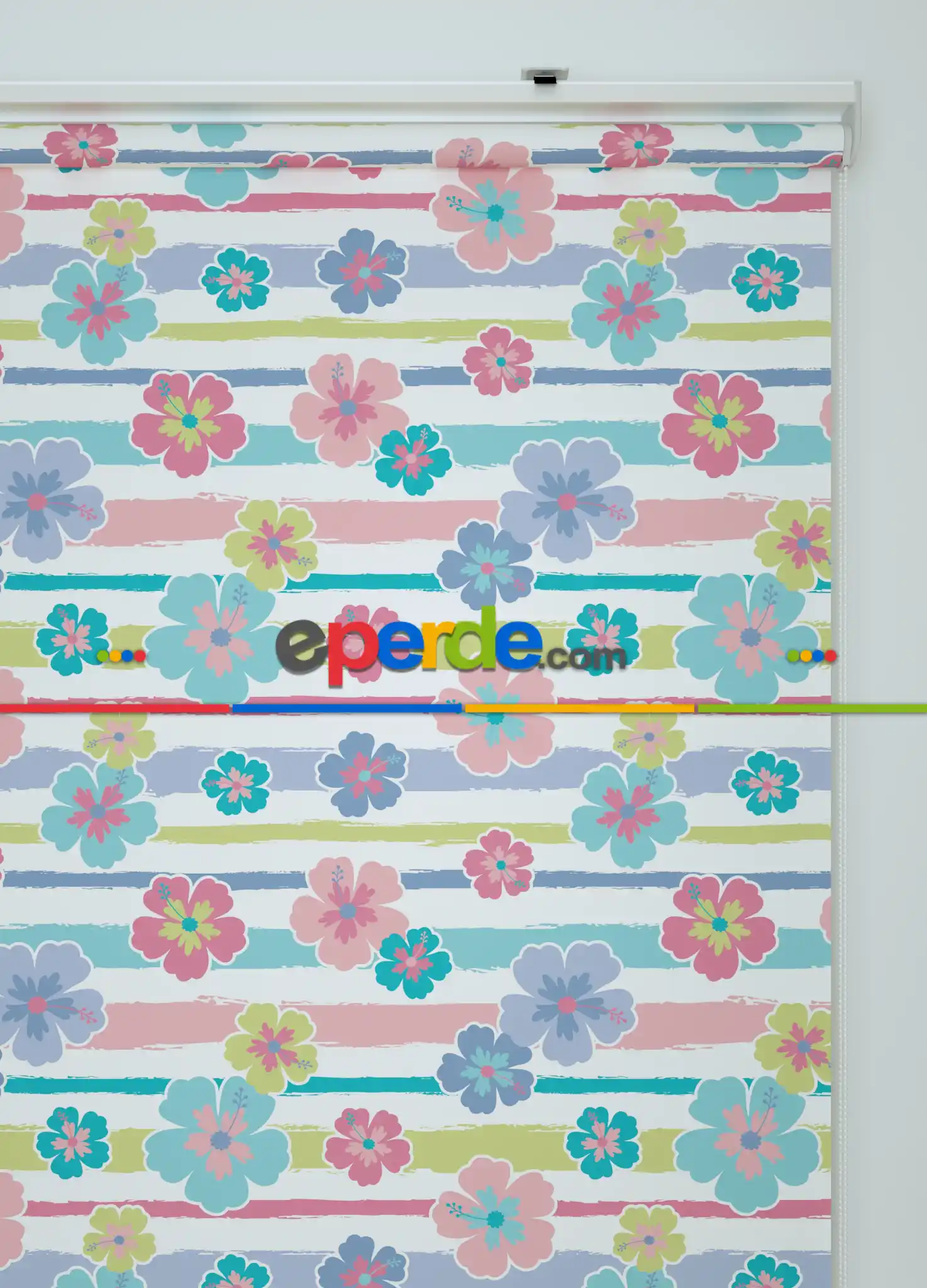 Çiçek Desenli Baskılı Stor Perde-yeşil-mavi-pembe