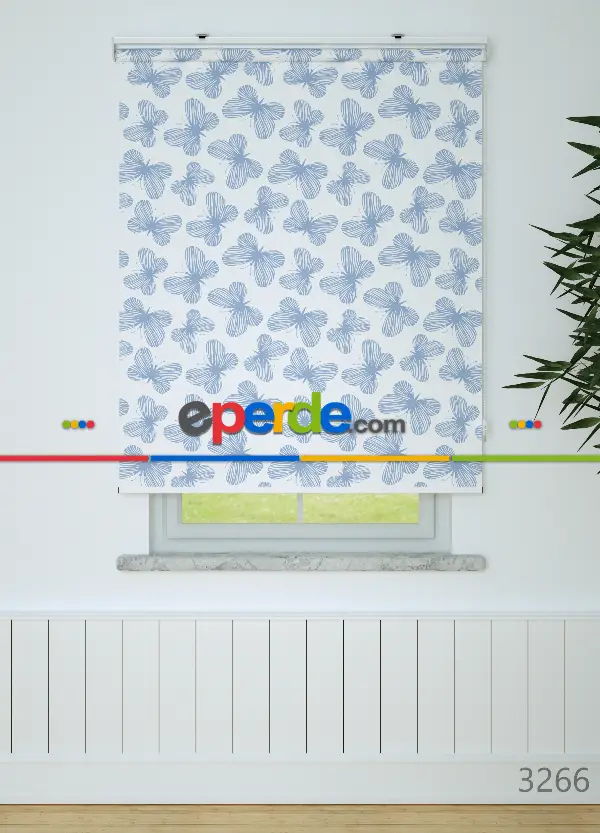 Kelebek Desenli Baskılı Stor Perde Ekru-mav