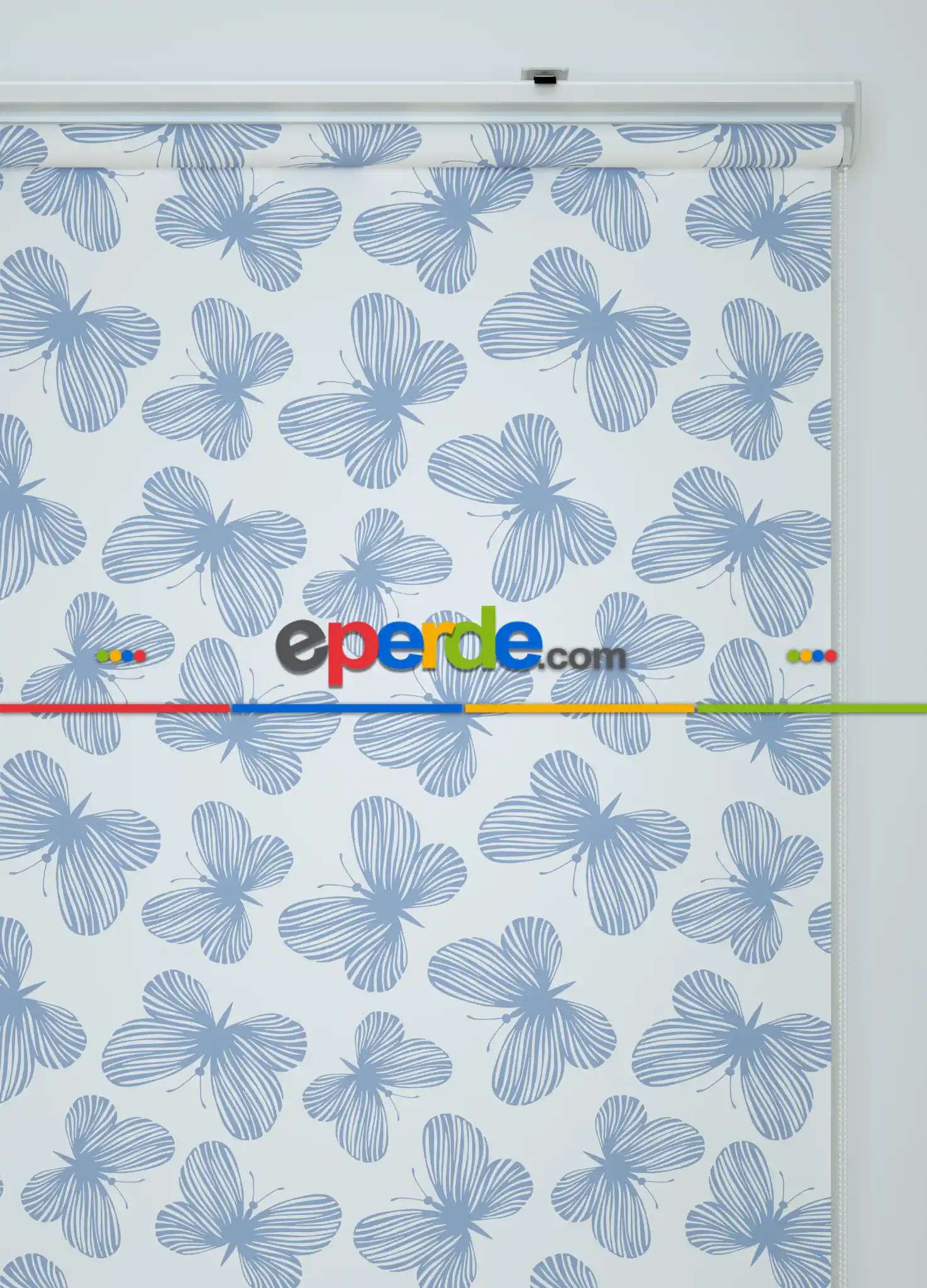 Kelebek Desenli Baskılı Stor Perde Ekru-mav