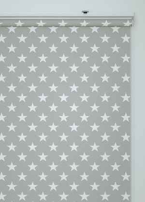 Yıldız Desenli Baskılı Stor Perde Ekru-gri