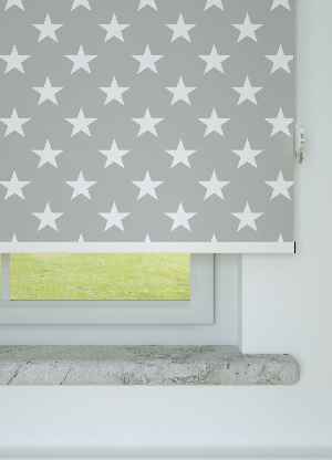 Yıldız Desenli Baskılı Stor Perde Ekru-gri