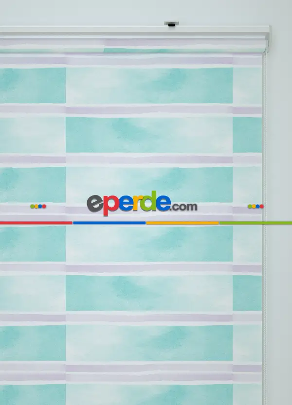 Lila Çizgili Suluboya Desenli Baskılı Stor Perde