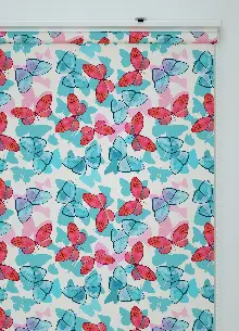 Kelebek Desenli Baskılı Stor Perde- Mavi-pembe-ekru