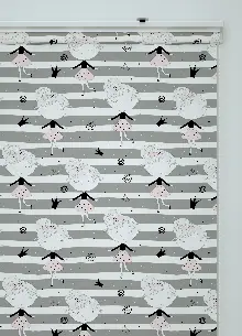 Balerin Kız Desenli Baskılı Stor Perde Gri-siyah-ekru-pembe