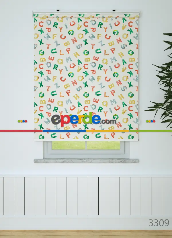 Renkli Harfler Desenli Baskılı Stor Perde Yeşil-kırmızı-sarı